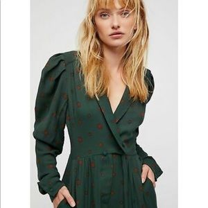Free People Star Eyes Long Sleeve Green Jumpsuit